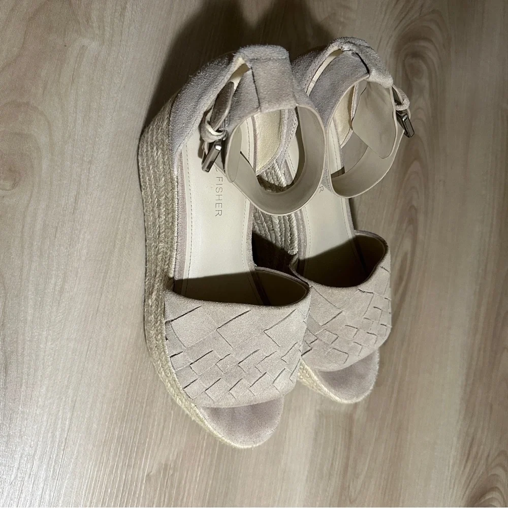 Marc Fisher Adalyn Espadrille Wedges Taupe 8.5 M Womens Platform Suede Sandals‎